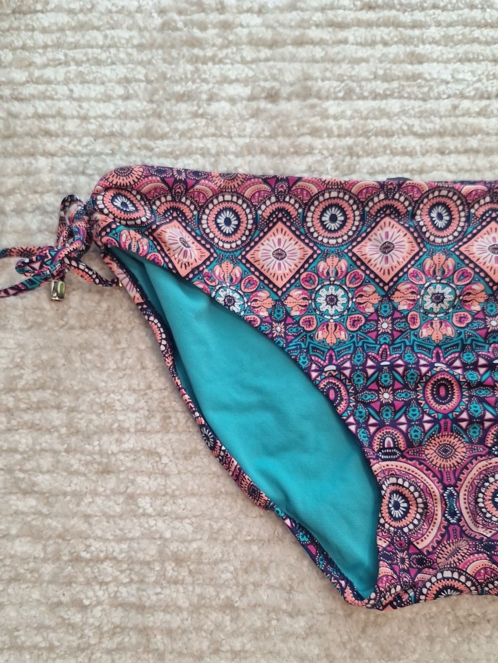 Leilani Side Tie Boho Print Biniki Bottom | Turquoise Multi | Size 10 - M - L